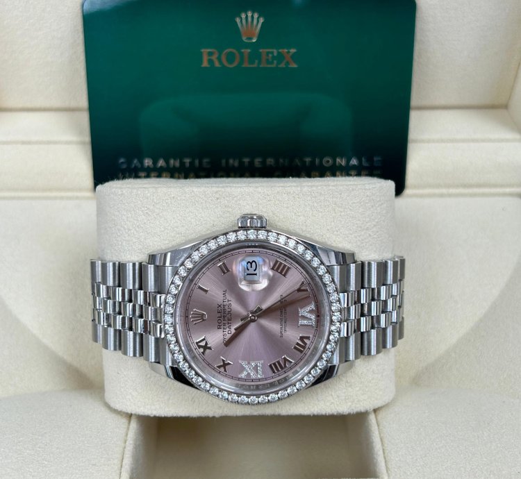 Rolex Datejust 36 2023 Pink Roman Diamond Dial Diamond Bezel Stainless Steel Jubilee
