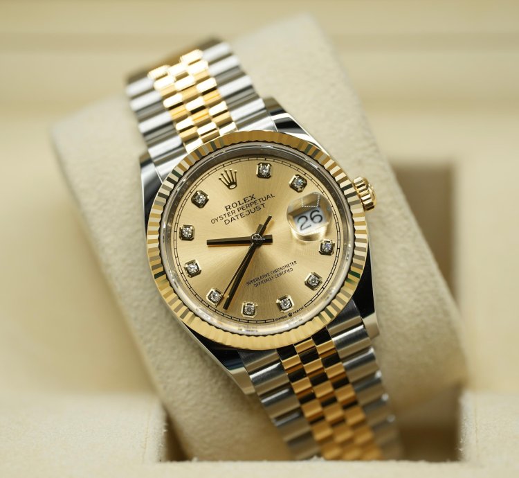 Rolex Datejust 36 2024 Datejust 36 Bi-metal Champagne Diamond Dial Jubilee Bracelet Unworn Box Papers 126233