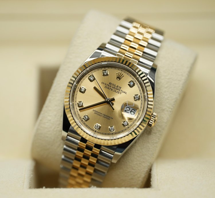 Rolex Datejust 36 2024 Datejust 36 Bi-metal Champagne Diamond Dial Jubilee Bracelet Unworn Box Papers 126233