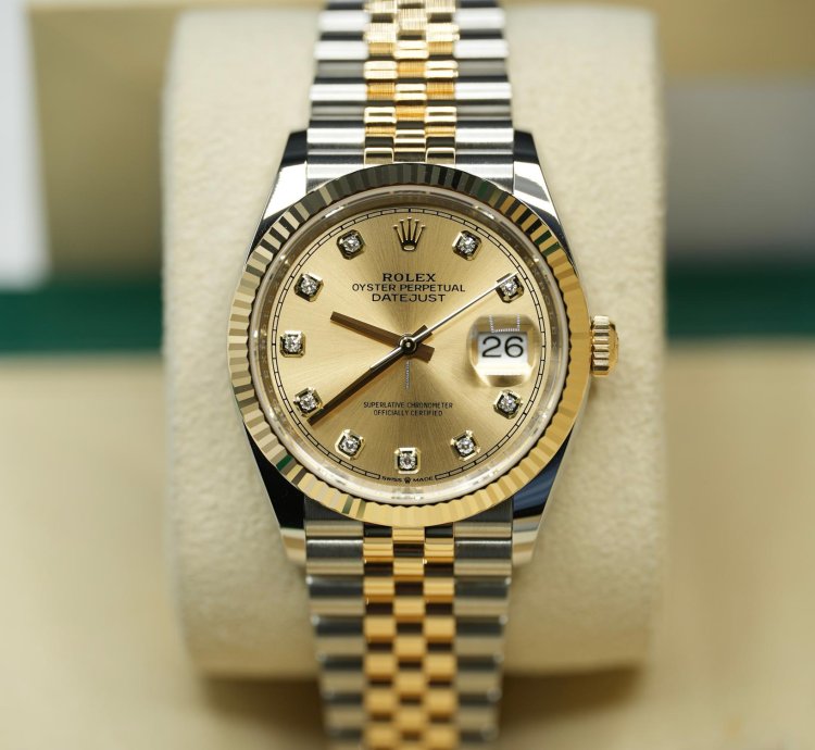 Rolex Datejust 36 2024 Datejust 36 Bi-metal Champagne Diamond Dial Jubilee Bracelet Unworn Box Papers 126233