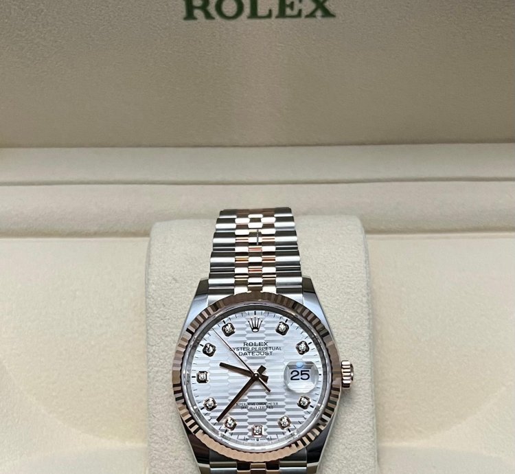 Rolex Datejust 36 2024 Datejust 36 Steel Rose Gold Silver Motif Diamond Dial Jubilee 126231 Box And Papers