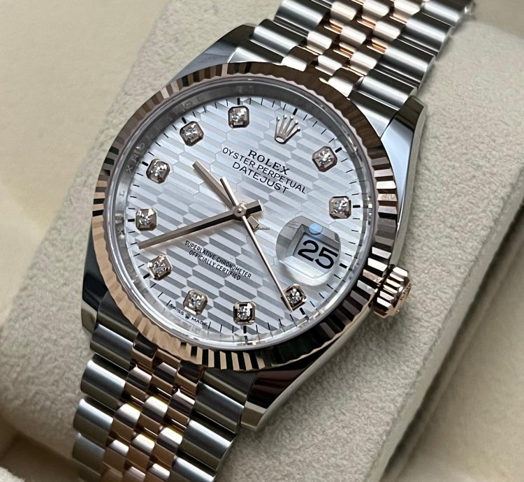 Rolex Datejust 36 2024 Datejust 36 Steel Rose Gold Silver Motif Diamond Dial Jubilee 126231 Box And Papers