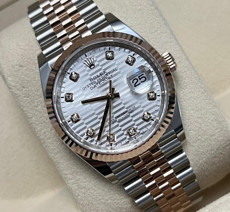 Rolex Datejust 36 2024 Datejust 36 Steel Rose Gold Silver Motif Diamond Dial Jubilee 126231 Box And Papers