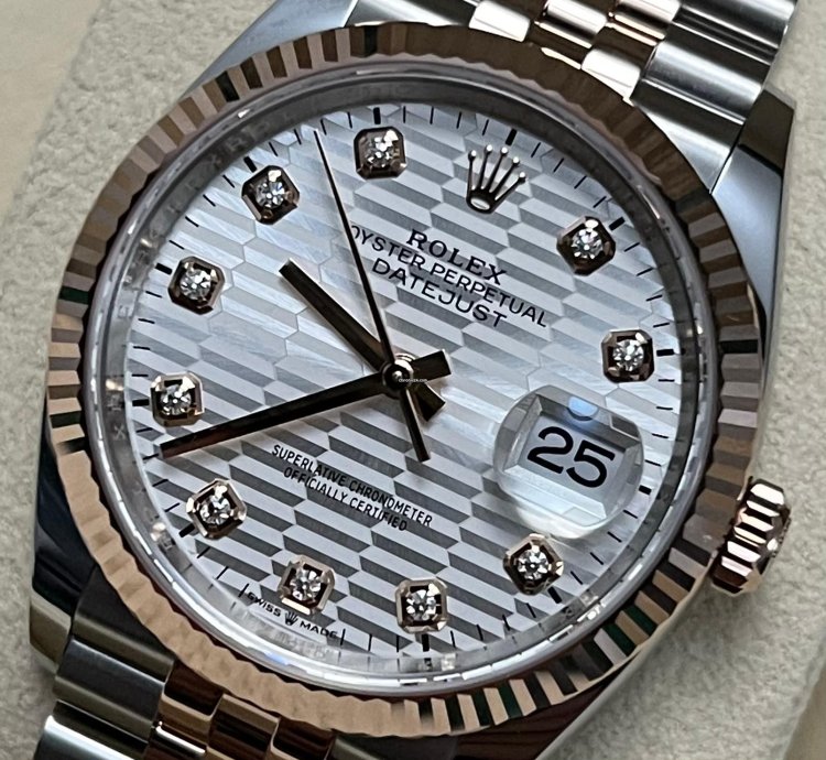 Rolex Datejust 36 2024 Datejust 36 Steel Rose Gold Silver Motif Diamond Dial Jubilee 126231 Box And Papers