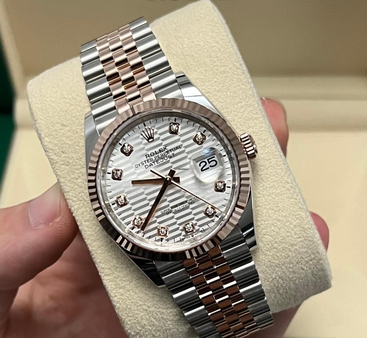 Rolex Datejust 36 2024 Datejust 36 Steel Rose Gold Silver Motif Diamond Dial Jubilee 126231 Box And Papers