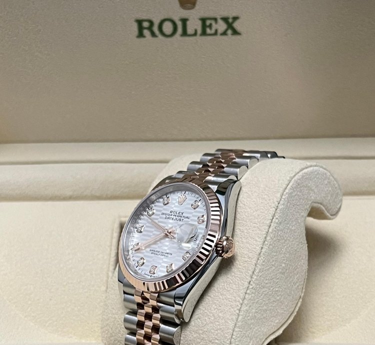 Rolex Datejust 36 2024 Datejust 36 Steel Rose Gold Silver Motif Diamond Dial Jubilee 126231 Box And Papers