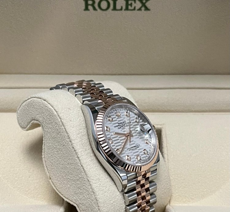 Rolex Datejust 36 2024 Datejust 36 Steel Rose Gold Silver Motif Diamond Dial Jubilee 126231 Box And Papers
