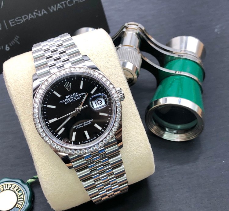 Rolex Datejust 36 36mm Black Index Dial Diamonds Bezel Jubilee