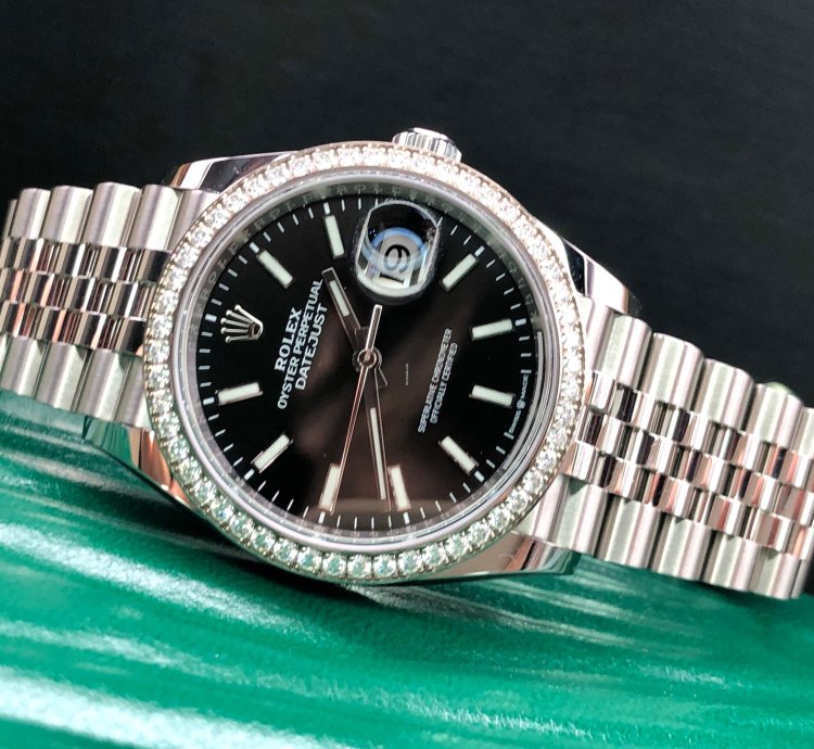 Rolex Datejust 36 36mm Black Index Dial Diamonds Bezel Jubilee