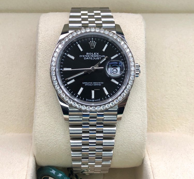 Rolex Datejust 36 36mm Black Index Dial Diamonds Bezel Jubilee