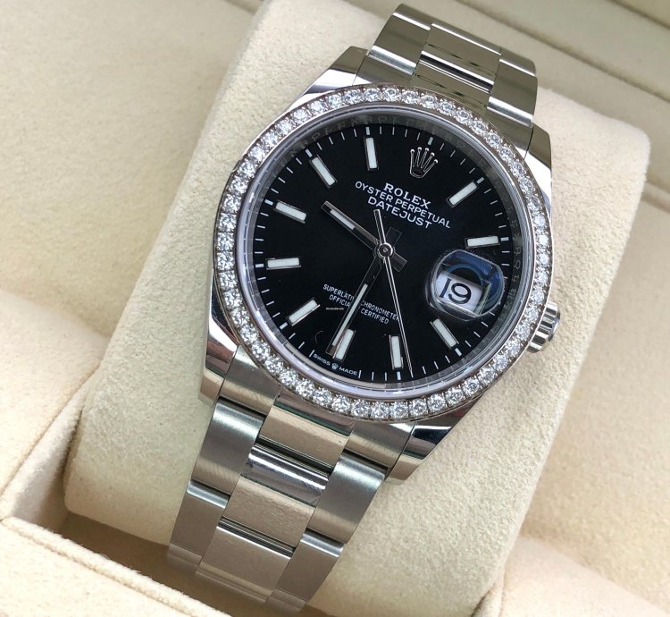 Rolex Datejust 36 36mm Black Index Dial Diamonds Bezel Oyster