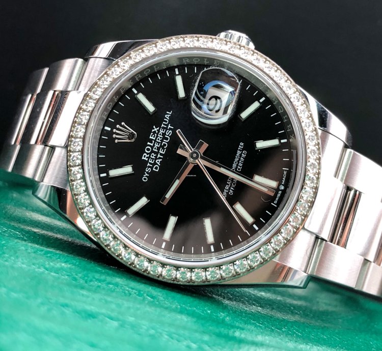 Rolex Datejust 36 36mm Black Index Dial Diamonds Bezel Oyster