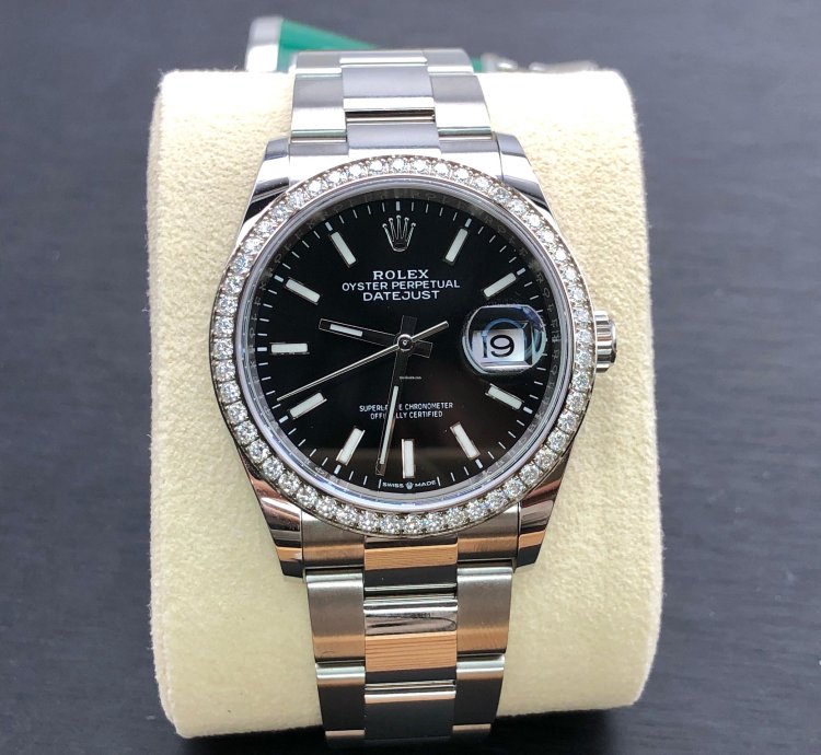 Rolex Datejust 36 36mm Black Index Dial Diamonds Bezel Oyster