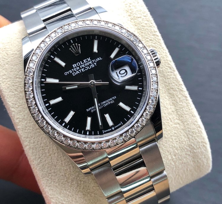 Rolex Datejust 36 36mm Black Index Dial Diamonds Bezel Oyster