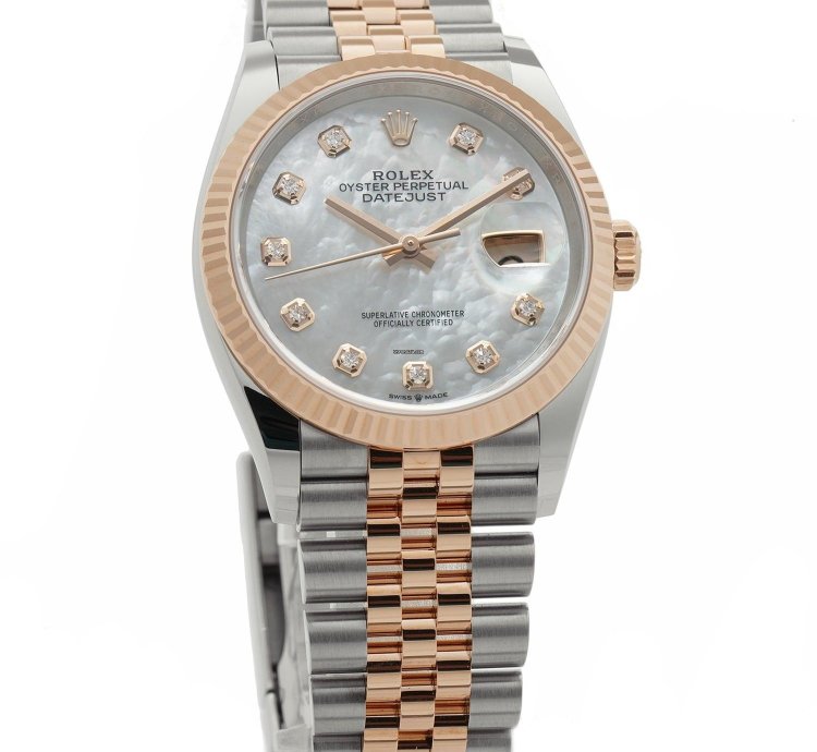 Rolex Datejust 36 36mm Steel 18k Everose Gold Mop Diamond Dial Jubilee