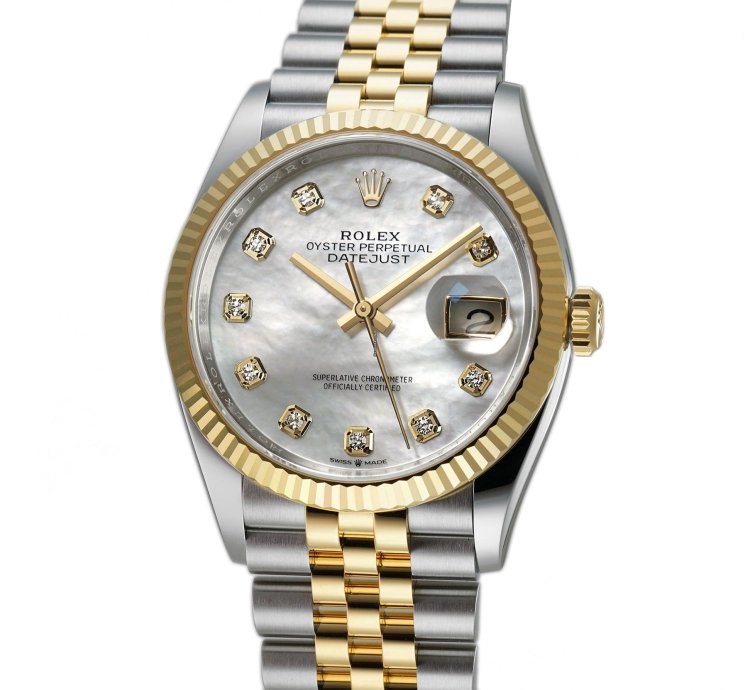 Rolex Datejust 36 36mm Steel Yellow Gold Mop Mother Of Pearl Diamond Dial Jubilee Bracelet