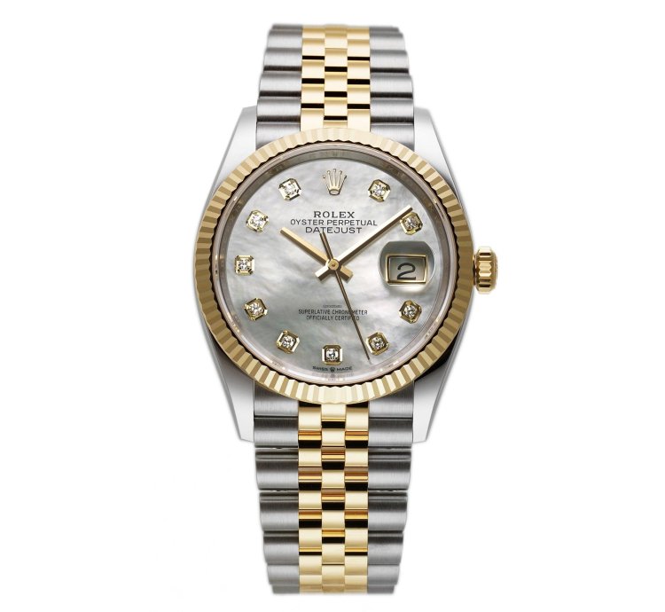 Rolex Datejust 36 36mm Steel Yellow Gold Mop Mother Of Pearl Diamond Dial Jubilee Bracelet