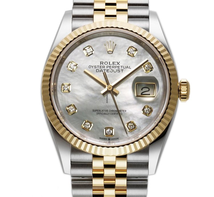 Rolex Datejust 36 36mm Steel Yellow Gold Mop Mother Of Pearl Diamond Dial Jubilee Bracelet