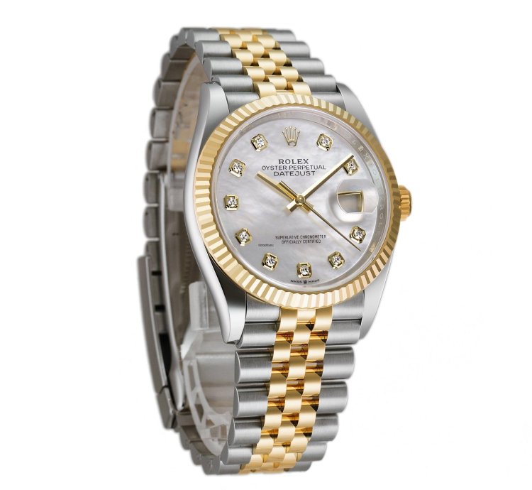 Rolex Datejust 36 36mm Steel Yellow Gold Mop Mother Of Pearl Diamond Dial Jubilee Bracelet