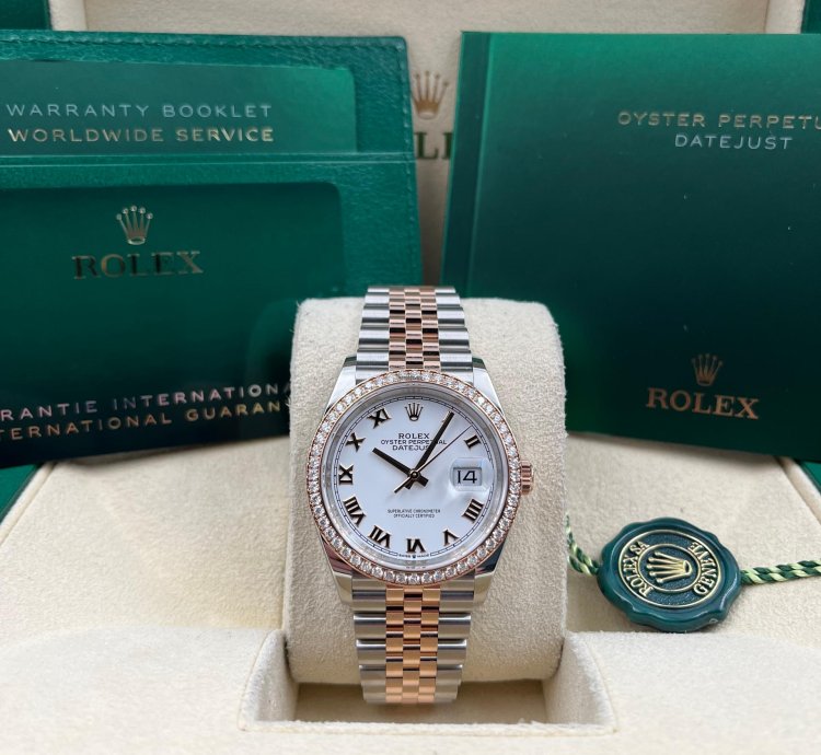 Rolex Datejust 36 36mm White Roman Dial Diamond Bezel Two Tone Jubilee Bracelet 126281rbr Unworn