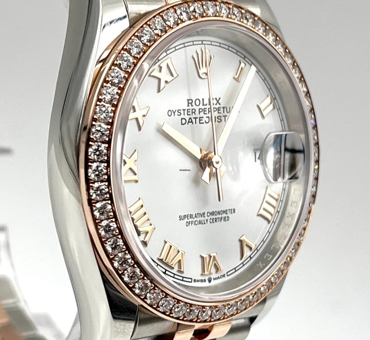 Rolex Datejust 36 36mm White Roman Dial Diamond Bezel Two Tone Jubilee Bracelet 126281rbr Unworn