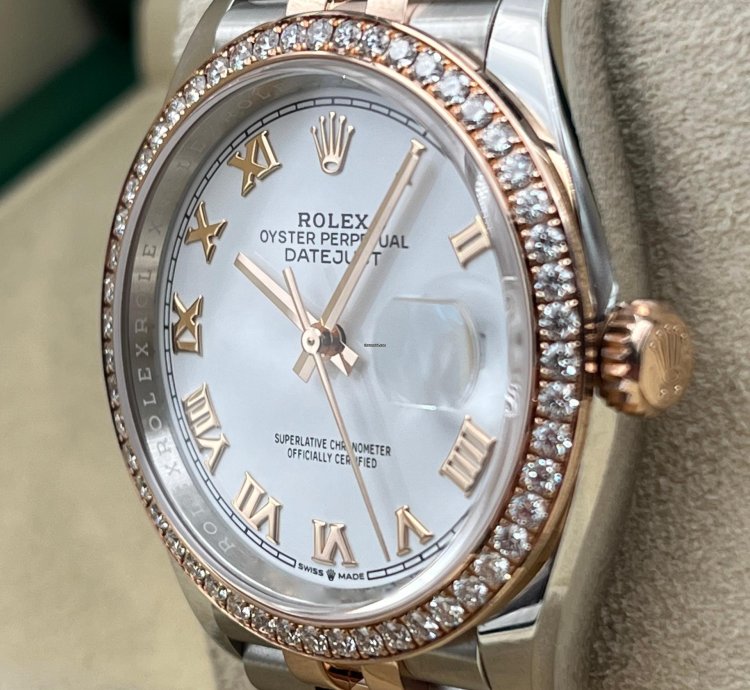 Rolex Datejust 36 36mm White Roman Dial Diamond Bezel Two Tone Jubilee Bracelet 126281rbr Unworn