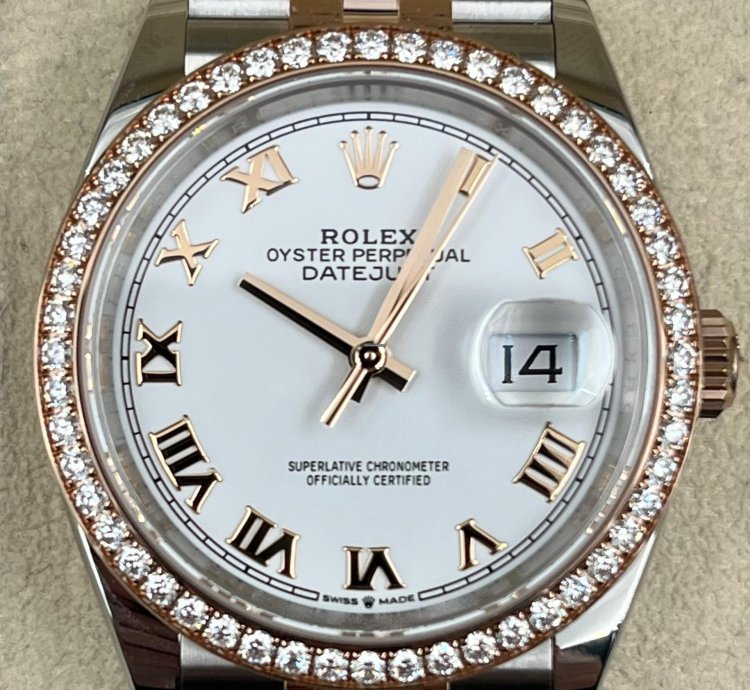 Rolex Datejust 36 36mm White Roman Dial Diamond Bezel Two Tone Jubilee Bracelet 126281rbr Unworn