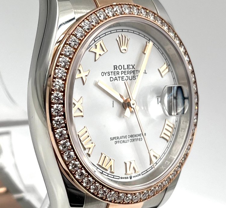 Rolex Datejust 36 36mm White Roman Dial Diamond Bezel Two Tone Oyster Bracelet 126281rbr Unworn