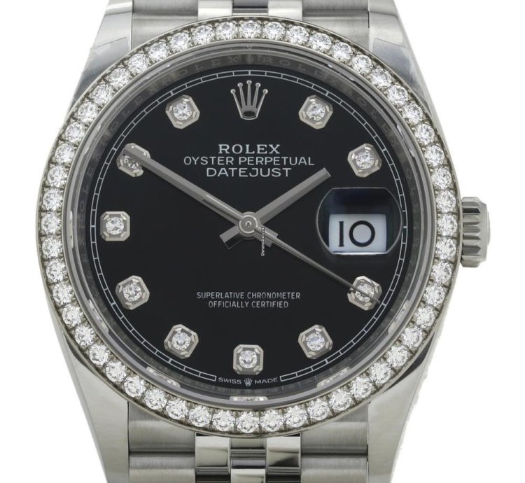 Rolex Datejust 36 Black Dial Diamond Ref 126284rbr