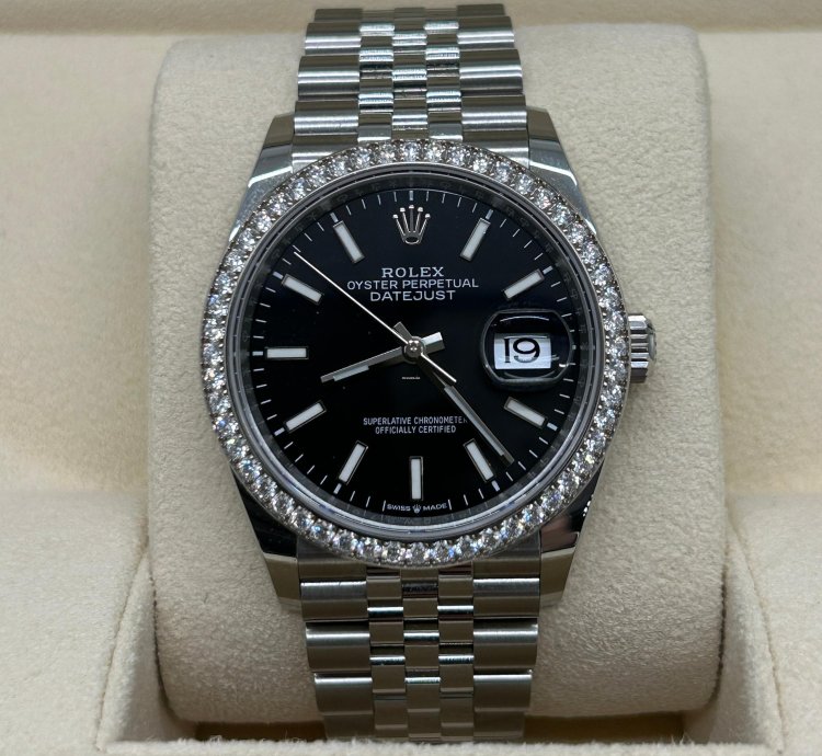 Rolex Datejust 36 Black Dial Diamonds - Ref 126284rbr - New 2023