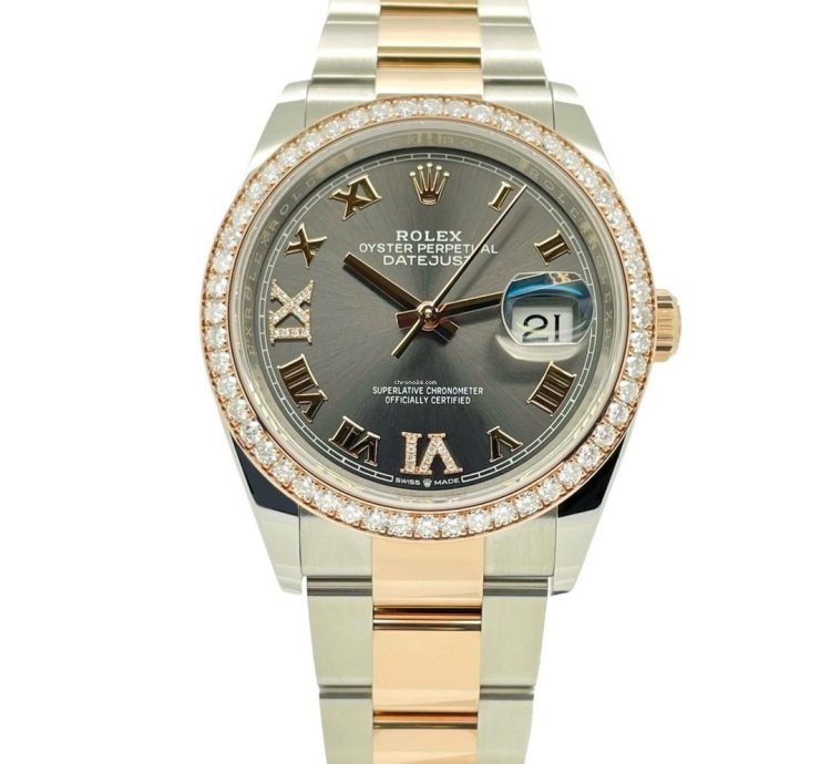 Rolex Datejust 36 Factory Diamond Bezel Rhodium Diamond Dial Two-tone Rose Gold 126281rbr Unworn