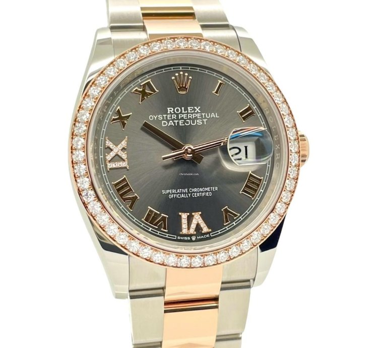 Rolex Datejust 36 Factory Diamond Bezel Rhodium Diamond Dial Two-tone Rose Gold 126281rbr Unworn