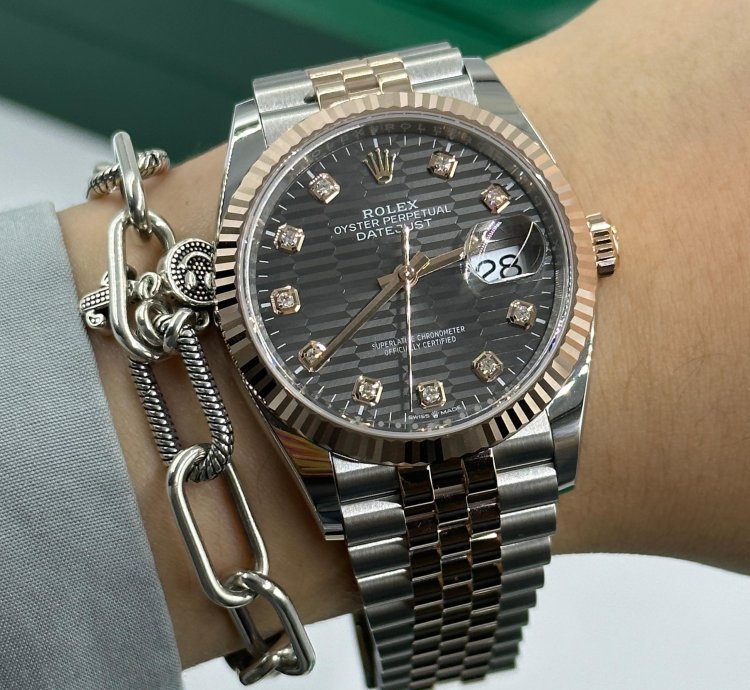 Rolex Datejust 36 Grey Motif Wave Fluted Jubilee Diamonds