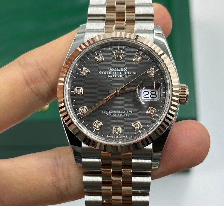 Rolex Datejust 36 Grey Motif Wave Fluted Jubilee Diamonds