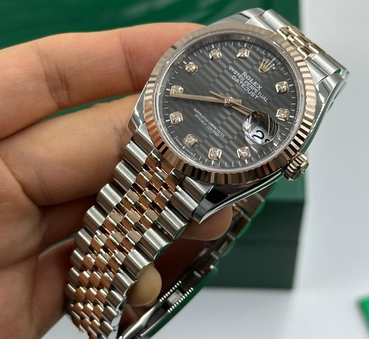 Rolex Datejust 36 Grey Motif Wave Fluted Jubilee Diamonds