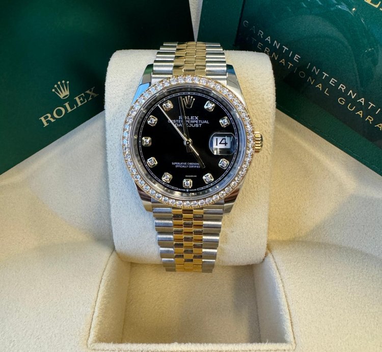 Rolex Datejust 36 New 2023 Black Diamond Dial Diamond Bezel Two Tone Yellow Gold Jubilee