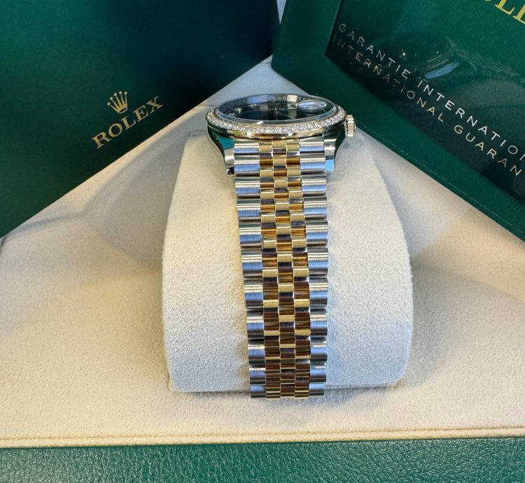 Rolex Datejust 36 New 2023 Black Diamond Dial Diamond Bezel Two Tone Yellow Gold Jubilee