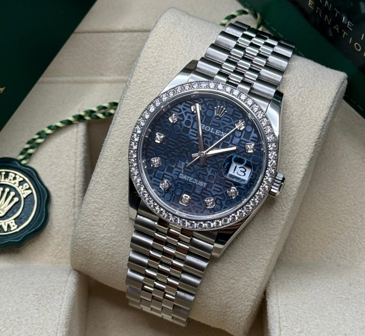 Rolex Datejust 36 New 2023 Blue Celebration Motif Diamond Dial Diamond Bezel Stainless Jubilee