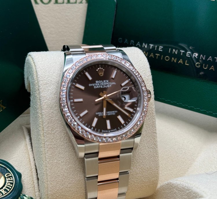 Rolex Datejust 36 New 2023 Chocolate Brown Index Dial Diamond Bezel Two Tone Rose Gold Oyster