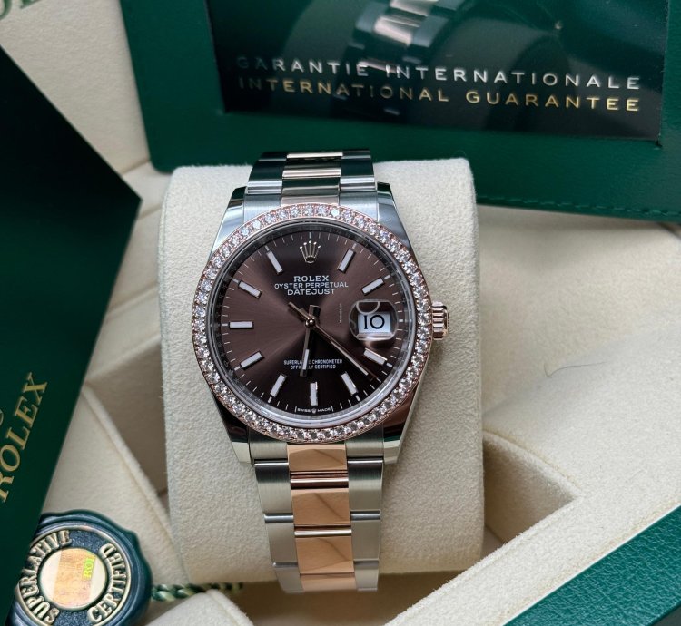 Rolex Datejust 36 New 2023 Chocolate Brown Index Dial Diamond Bezel Two Tone Rose Gold Oyster