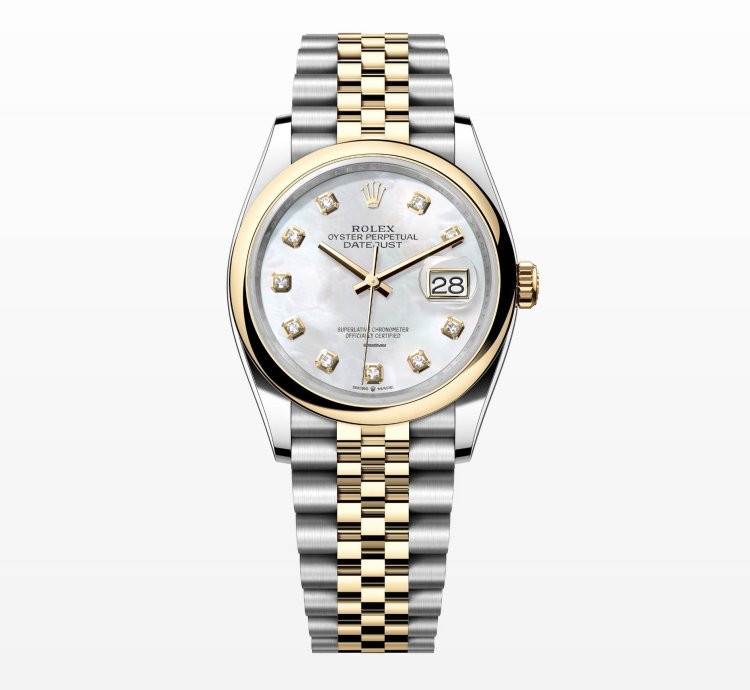 Rolex Datejust 36 New 2024 Mother Of Pearl Diamond Dial Two Tone Gold Smooth Jubilee Bracelet