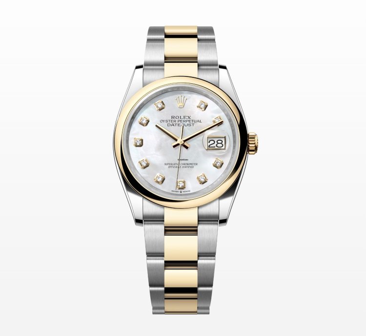Rolex Datejust 36 New 2024 Mother Of Pearl Diamond Dial Two Tone Gold Smooth Oyster Bracelet