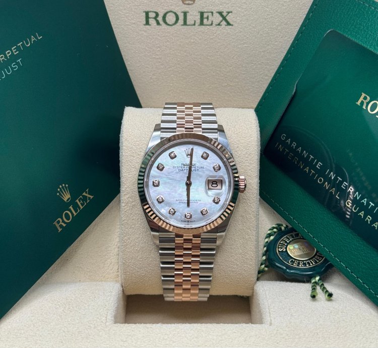 Rolex Datejust 36 New 2024 Mother Of Pearl Diamond Dial Two Tone Rose Gold Fluted Bezel Jubilee