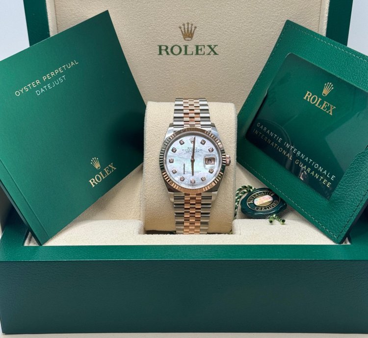 Rolex Datejust 36 New 2024 Mother Of Pearl Diamond Dial Two Tone Rose Gold Fluted Bezel Jubilee