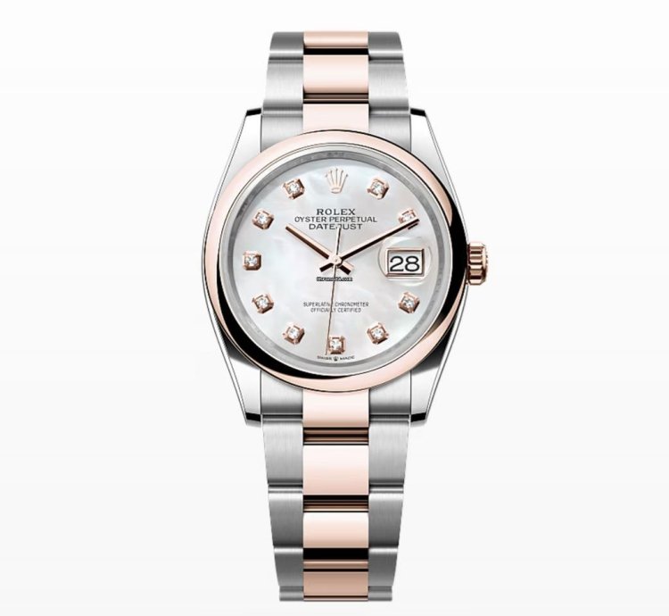 Rolex Datejust 36 New 2024 Mother Of Pearl Diamond Dial Two Tone Rose Gold Oyster Smooth