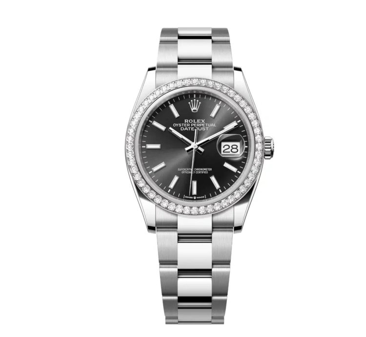 Rolex Datejust 36 New 2025 Black Index Dial Stainless Steel Diamond Bezel Oyster Bracelet