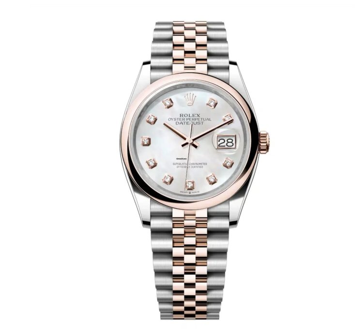 Rolex Datejust 36 New 2025 Mother Of Pearl Diamond Dial Two Tone Rose Gold Jubilee Bracelet