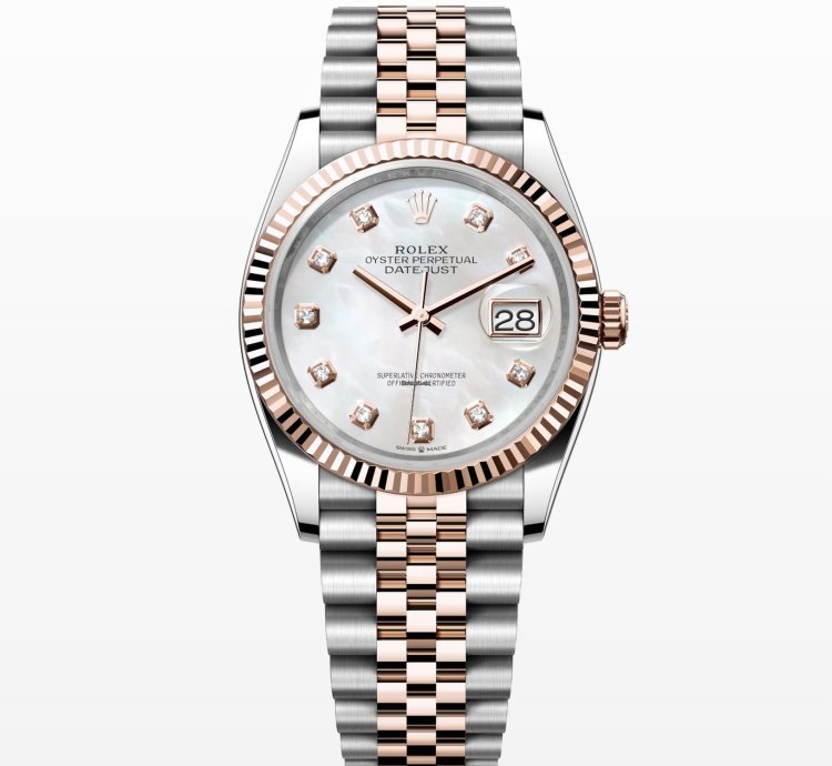Rolex Datejust 36 New 2025 Mother Of Pearl Diamond Index Two Tone Rose Gold Jubilee Bracelet