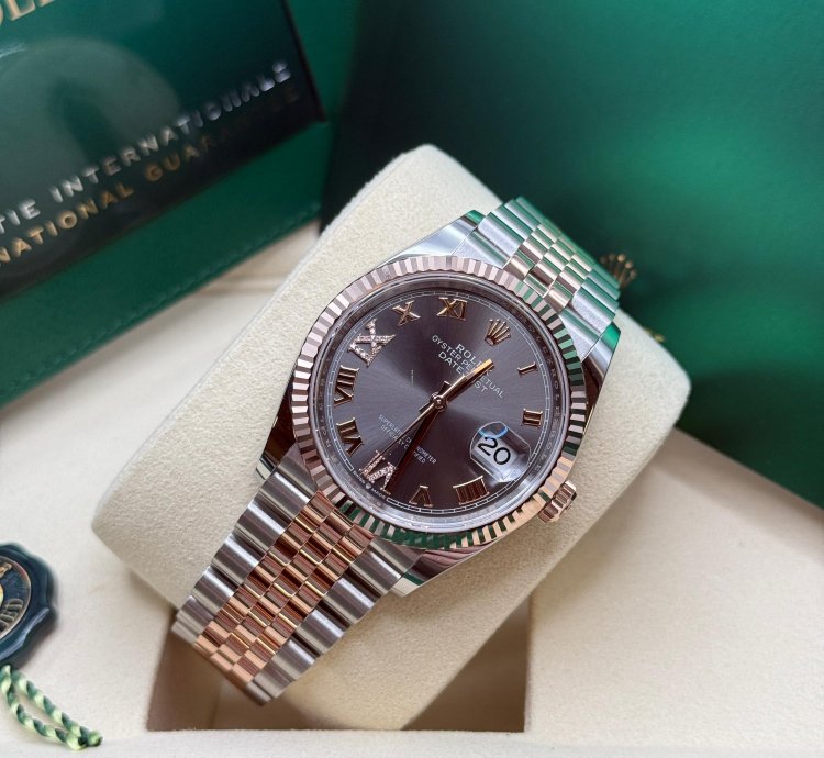 Rolex Datejust 36 New 2025 Rhodium Diamond 6 9 Pave Dial Two Tone Rose Gold Fluted Bezel Jubilee