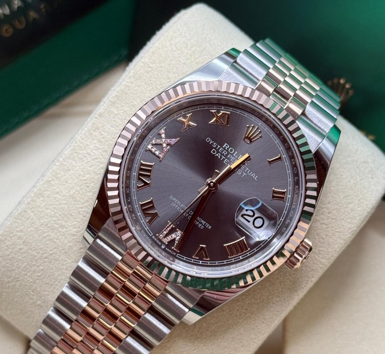 Rolex Datejust 36 New 2025 Rhodium Diamond 6 9 Pave Dial Two Tone Rose Gold Fluted Bezel Jubilee